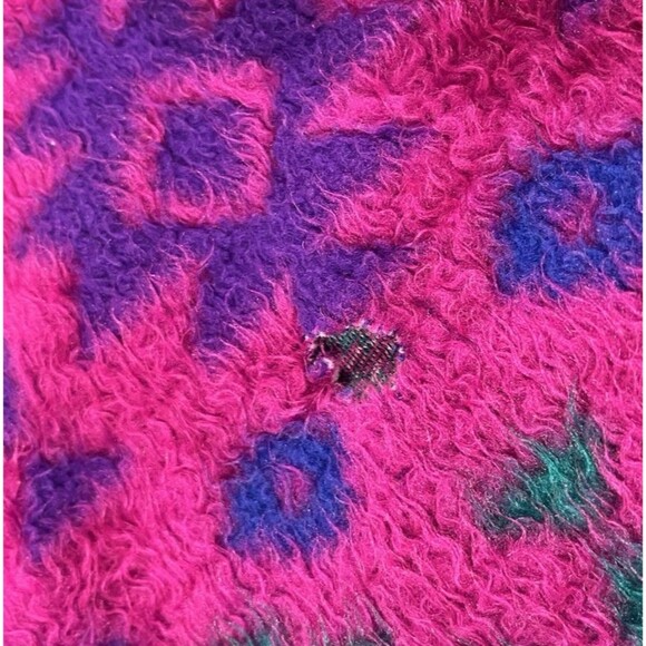 Vintage Fuzzy Sweatshirt Hoodie Sz Large 80s 90s Ski Lodge Neon Retro Grunge - Picture 11 of 16